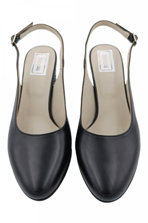 Pantofi sanda damă eleganți, piele naturală, toc gros, îmbrăcat negru zig-zag, Sandali [3]