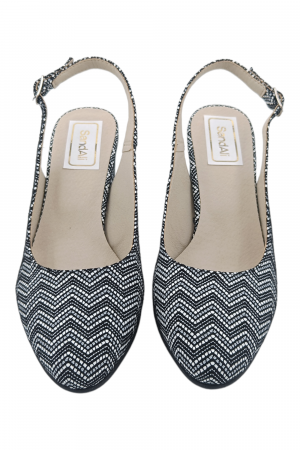 Pantofi sanda damă eleganți, piele naturală, toc gros, imprimeu alb-negru zig zag, Sandali [3]