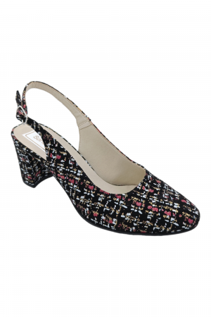 Pantofi sanda cu toc gros 6 cm - Pantofi sanda damă eleganți, piele naturală, toc gros, imprimeu CARA, Sandali