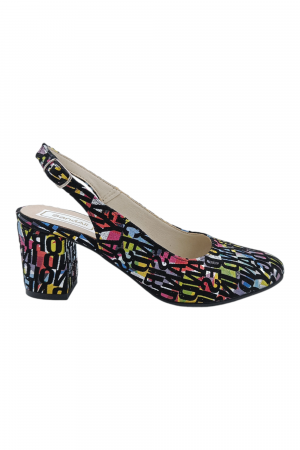 Pantofi sanda damă eleganți, piele naturală, toc gros, imprimeu litere, Sandali [1]