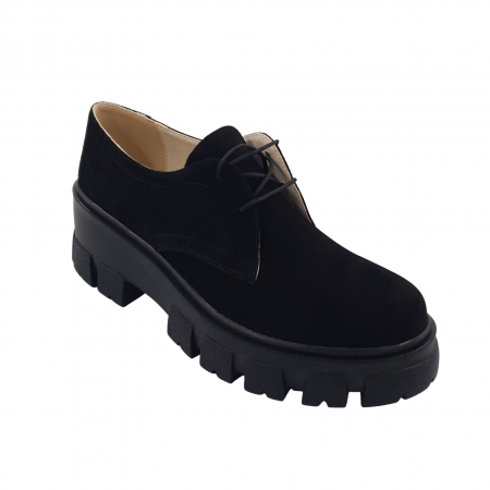 LICHIDARE STOC - Pantofi oxford damă, piele naturală velur, negru, 36; 37