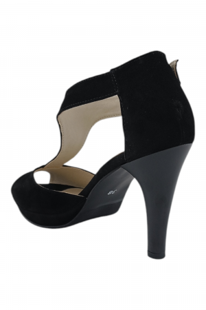 Sandale damă elegante, piele naturală întoarsă, vârf decupat, cataramă lată, cu platformă, negru [2]