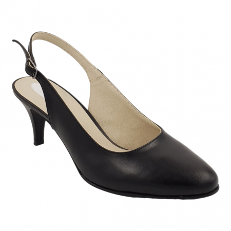Pantofi sanda cu toc subtire - Sandale dama elegante, piele naturala, toc subtire, negru box, Sandali