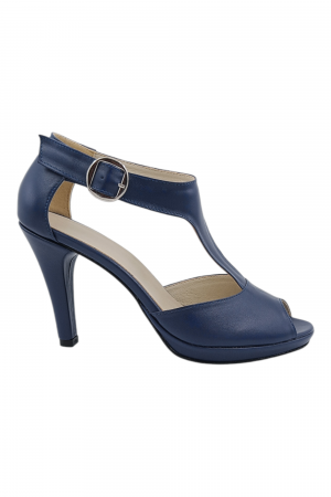 NEW COLLECTION - Sandale damă elegante, piele naturală, vârf decupat, cataramă lată, cu platformă, albastru