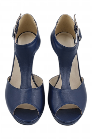 Sandale damă elegante, piele naturală, vârf decupat, cataramă lată, cu platformă, albastru [3]