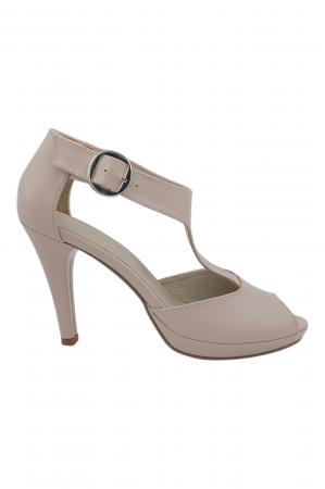 NEW COLLECTION - Sandale damă elegante, piele naturală, vârf decupat, cataramă lată, cu platformă, bej