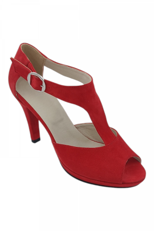 Sandale damă elegante, piele naturală întoarsă, vârf decupat, cataramă lată, cu platformă, roșu [1]