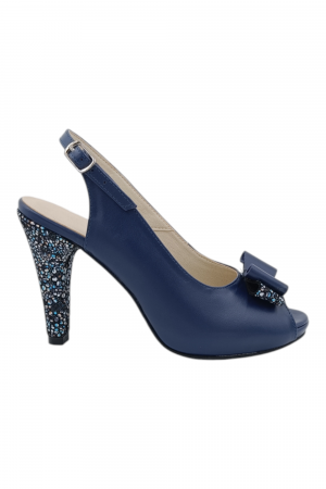NEW COLLECTION - Sandale damă elegante, piele naturală, vârf decupat cu fundă, cataramă, cu platformă, albastru
