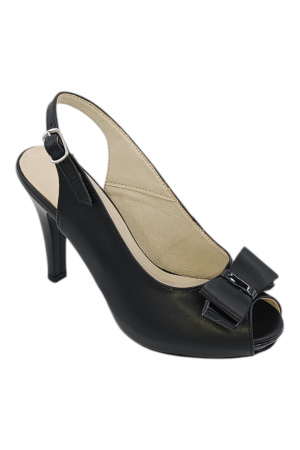 Sandale damă elegante, piele naturală, vârf decupat cu fundă, cataramă, cu platformă, negru [1]
