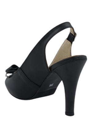 Sandale damă elegante, piele naturală, vârf decupat cu fundă, cataramă, cu platformă, negru [2]