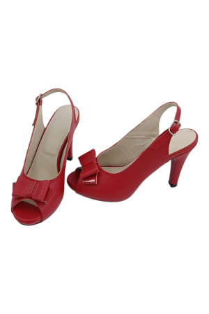 Sandale damă elegante, piele naturală, vârf decupat cu fundă, cataramă, cu platformă, roșu [4]