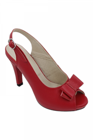 Sandale damă elegante, piele naturală, vârf decupat cu fundă, cataramă, cu platformă, roșu [1]