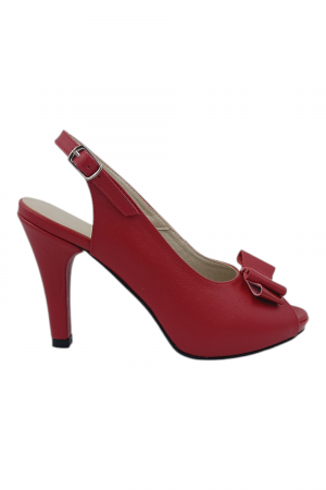 NEW COLLECTION - Sandale damă elegante, piele naturală, vârf decupat cu fundă, cataramă, cu platformă, roșu