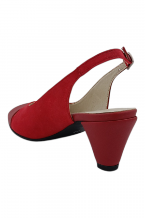 Sandale damă eleganți, piele naturală cu piele întoarsă, vârf decupat, toc conic, roșu [2]