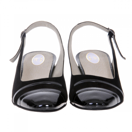 Sandale dama eleganti , piele naturala intoarsa, piele lacuit, toc gros, negru, Sandali [2]