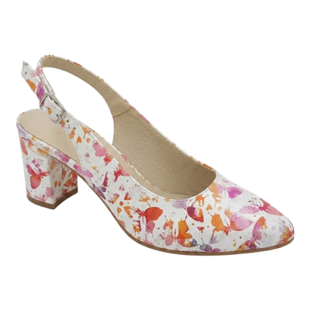 Pantofi sanda cu toc gros 6 cm - Pantofi-sandale dama Butterfly Bloom, piele naturala, toc 6 cm
