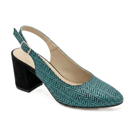 Pantofi sanda cu toc gros 6 cm - Pantofi-sandale dama Emerald Metallic, piele naturala, toc 6 cm