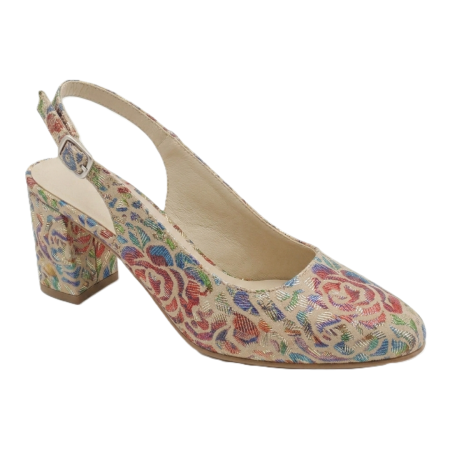 Pantofi sanda cu toc gros 6 cm - Pantofi-sandale dama Luxury Mosaic, piele naturala, toc 6 cm