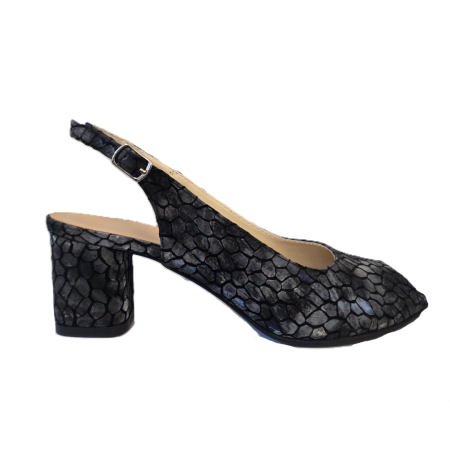 Pantofi sanda cu toc gros 5 cm - Sandale dama Dark Mosaic, piele naturala, toc 5 cm
