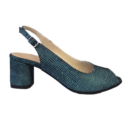 Pantofi sanda cu toc gros 5 cm - Sandale dama Emerald Metallic, piele naturala, toc 5 cm