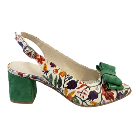 Sandale damă - Sandale dama Floral Garden, piele naturala, toc 5 cm