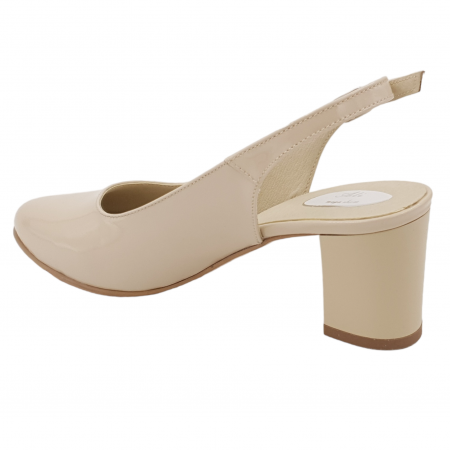 Sandale dama eleganti, piele naturala, toc gros, bej lacuit, Sandali [1]