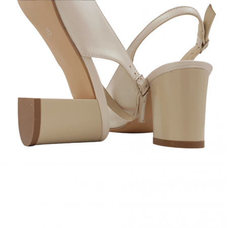Sandale dama eleganti, piele naturala, toc gros, bej sidef box, Sandali [3]