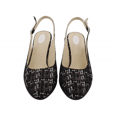 Sandale dama eleganti, piele naturala, toc gros, imbracat, carouri maro/alb, Sandali [2]