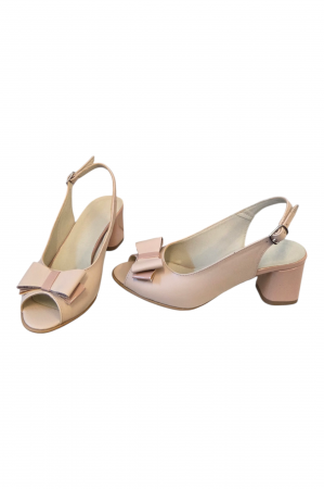 Sandale dama eleganti, piele naturala, toc gros imbracat cu lac, bej roz, Sandali [4]
