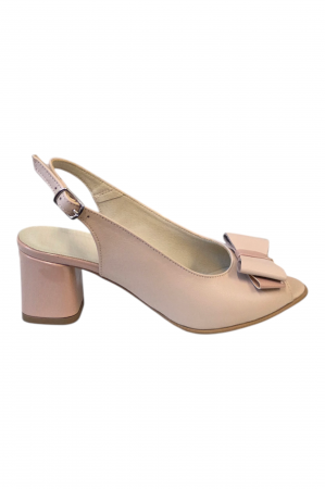 NEW COLLECTION - Sandale dama eleganti, piele naturala, toc gros imbracat cu lac, bej roz, Sandali