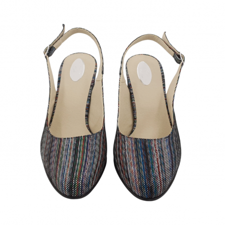 Sandale dama eleganti, piele naturala, toc gros, imbracat, linii colorate, Sandali [2]