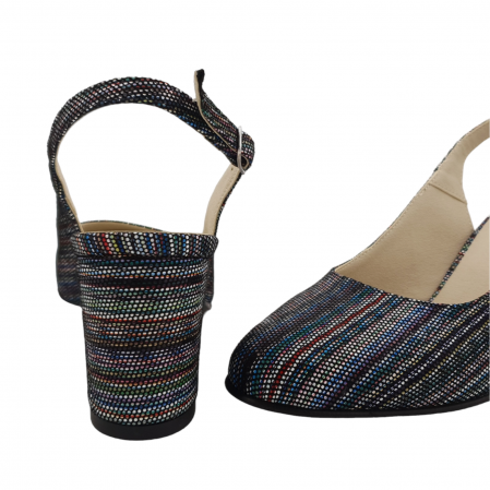Sandale dama eleganti, piele naturala, toc gros, imbracat, linii colorate, Sandali [3]