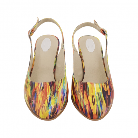 Sandale dama eleganti, piele naturala, toc gros imbracat, picturi colorate, Sandali [2]
