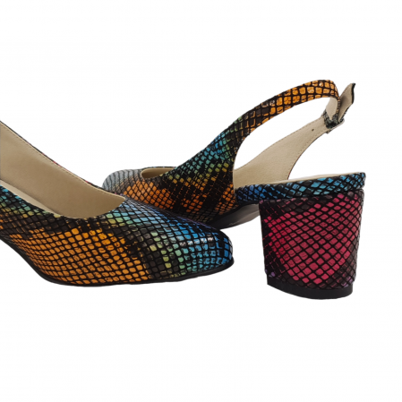 Sandale dama eleganti, piele naturala, toc gros, imbracat, sarpe colorat, Sandali [3]
