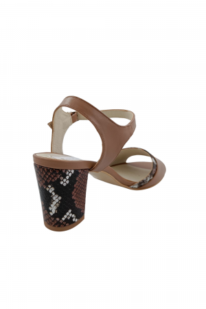 Sandale dama eleganti, piele naturala, toc mediu gros, barete, imprimeu cu sarpe, bej inchis, Sandali [2]