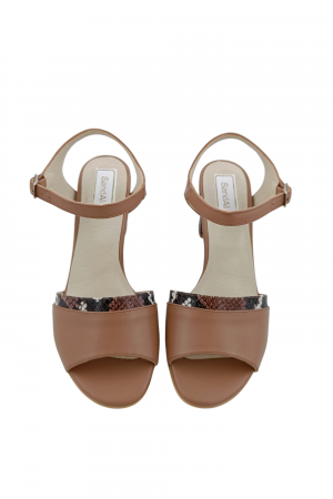 Sandale dama eleganti, piele naturala, toc mediu gros, barete, imprimeu cu sarpe, bej inchis, Sandali [3]