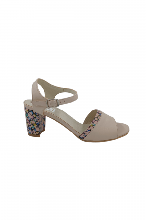 Sandale dama eleganti, piele naturala, toc mediu gros, barete, imprimeu de abstract, bej, Sandali [1]
