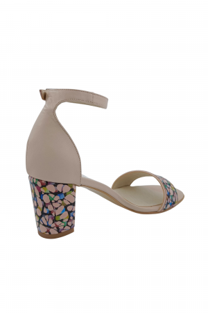 Sandale dama eleganti, piele naturala, toc gros, cu imprimeu abstract, bej, Sandali [2]