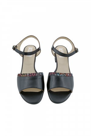 Sandale dama eleganti, piele naturala, toc mic gros, barete, imprimeu de mozaic, negru, Sandali [3]