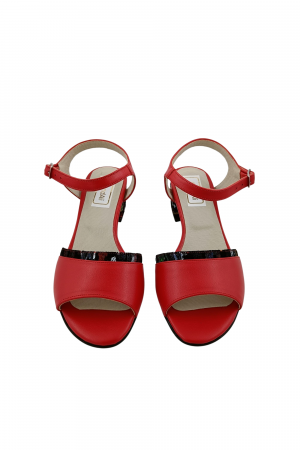 Sandale dama eleganti, piele naturala, toc mic gros, barete, imprimeu de picasso, rosu, Sandali [3]
