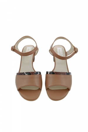 Sandale dama eleganti, piele naturala, toc mic gros, barete, imprimeu de sarpe, bej inchis, Sandali [3]