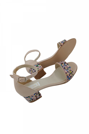 Sandale dama eleganti, piele naturala, toc mic gros, imprimeu de abstract pe bareta, bej, Sandali [4]