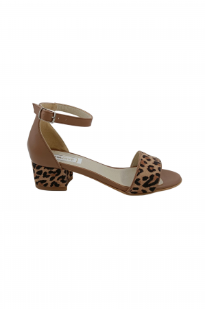 Sandale dama eleganti, piele naturala, toc mic gros, imprimeu lepoard, bej inchis, Sandali [1]