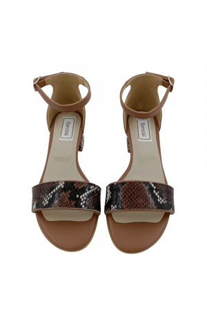 Sandale dama eleganti, piele naturala, toc mic gros, imprimeu sarpe, bej inchis, Sandali [3]