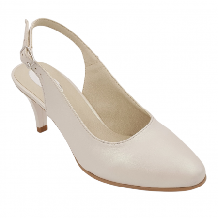 Pantofi sanda cu toc subtire - Sandale dama eleganti, piele naturala, toc subtire, bej, Sandali