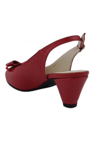Sandale damă eleganți, piele naturală, vârf decupat cu fundă, toc conic, roșu [2]