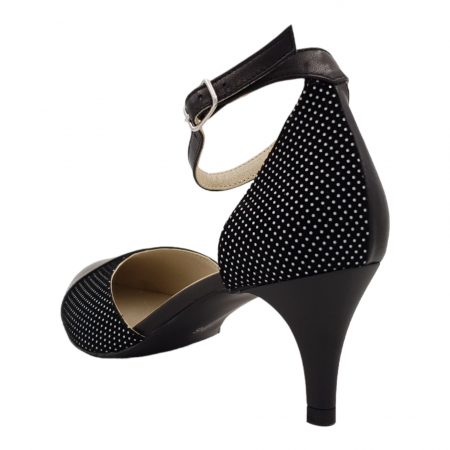 Sandale dama eleganti, varf ascutit, piele naturala, toc subtire, negru cu buline albe, Sandali [1]