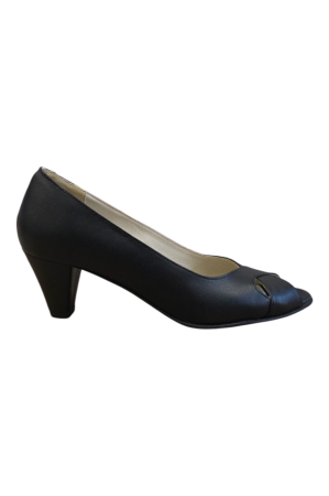 LICHIDARE STOC - Pantofi-sandale dama din piele box neagra cu varf decupat si toc 4 cm