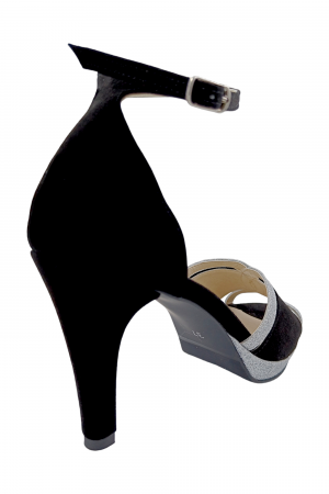Sandale damă, piele naturală, toc cui înalt îmbrăcat, platou, glitter argintiu, negru, SANDALI [2]