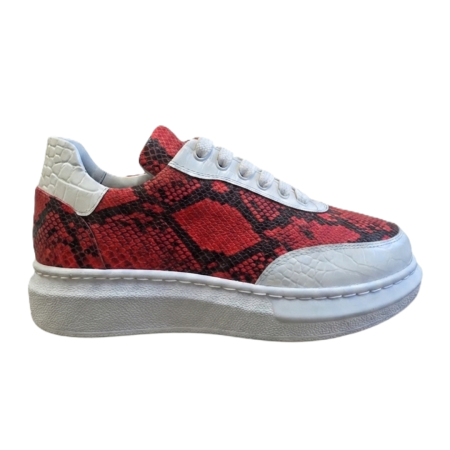 Sneakers - sneakers dama piele naturala ruby snake croco alb talpa alba cusuta